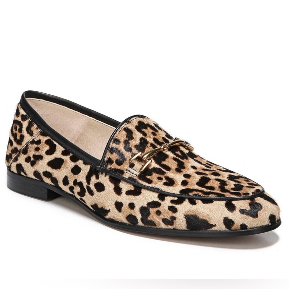 SAM EDELMAN Loraine Gold Horsebit Buckle Leopard Print Calf Hair Leather Loafers